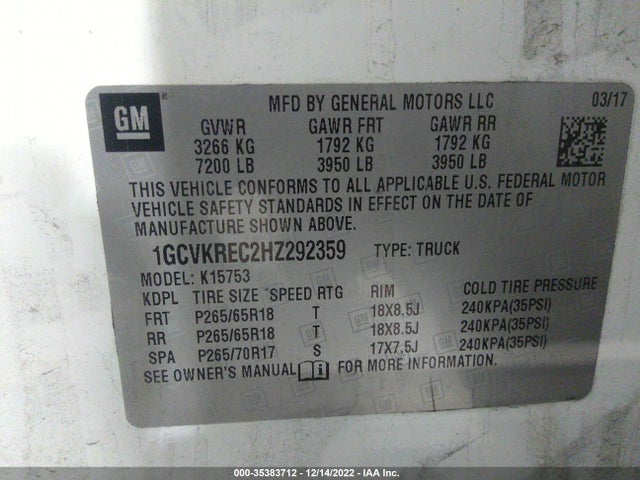 2017 Chevrolet Silverado 1500, VIN: 1GCVKREC2HZ292359