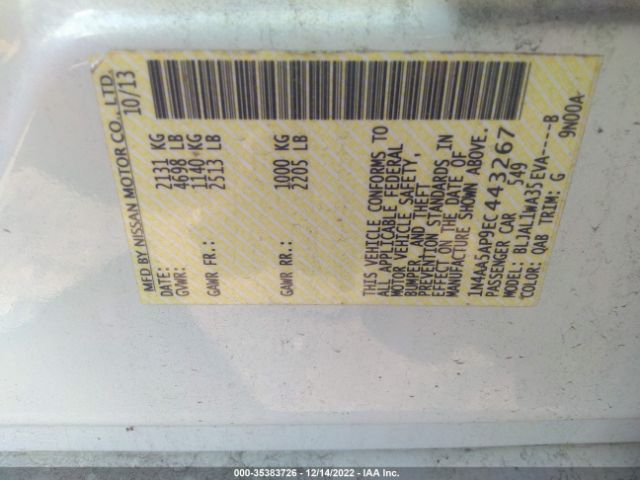 1N4AA5AP9EC443267 Nissan Maxima 3.5 Sv W/sport Pkg