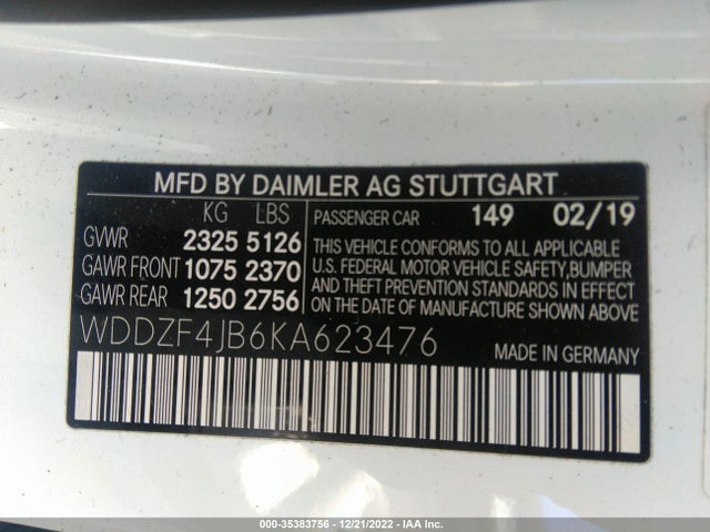 2019 Mercedes-Benz E-Class, VIN: WDDZF4JB6KA623476