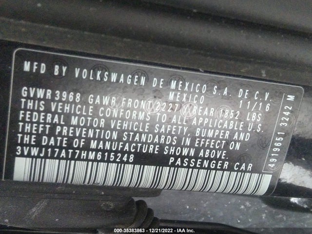 2017 Volkswagen Beetle, VIN: 3VWJ17AT7HM615248