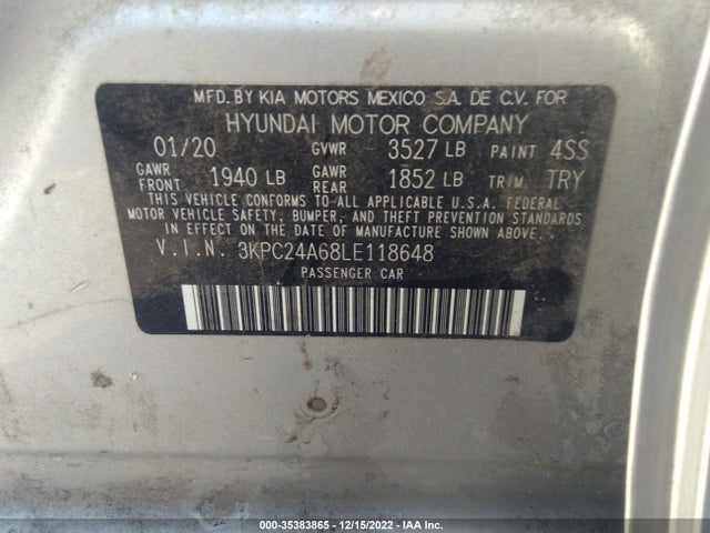 2020 Hyundai Accent, VIN: 3KPC24A68LE118648