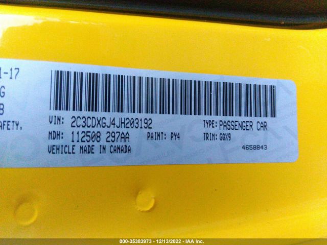 2C3CDXGJ4JH203192 Dodge Charger R/t Scat Pack Rwd