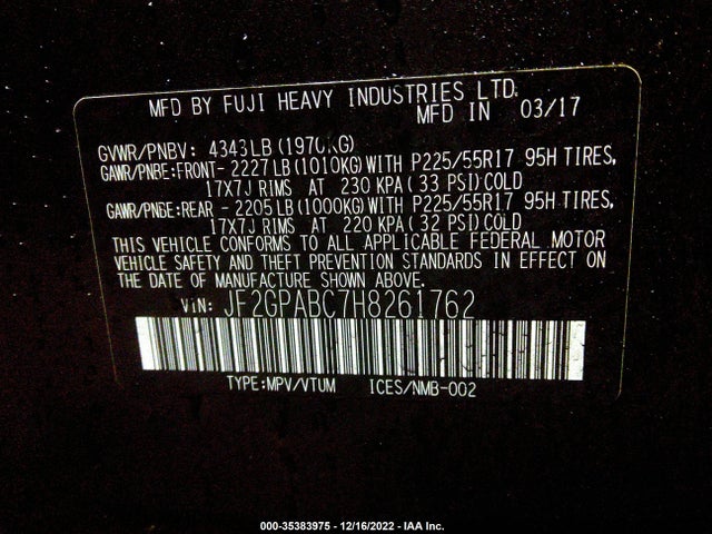 2017 Subaru Crosstrek, VIN: JF2GPABC7H8261762