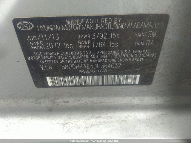 2013 HYUNDAI ELANTRA GLS PZEV VIN: 5NPDH4AE4DH364037