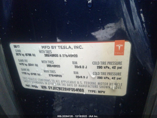 Tesla Model X 90d/75d/100d 2017 5YJXCBE28HF054669 Image 10