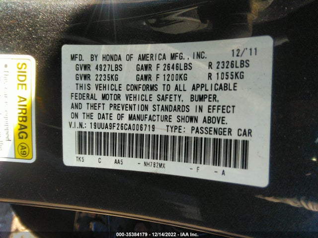 Acura Tl Auto 2012 19UUA9F26CA006719 Image 9