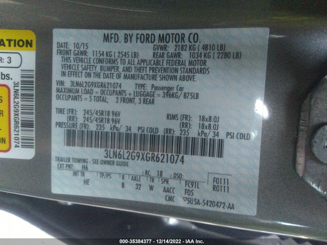 Lincoln MKZ 2016 3LN6L2G9XGR621074 Image 14