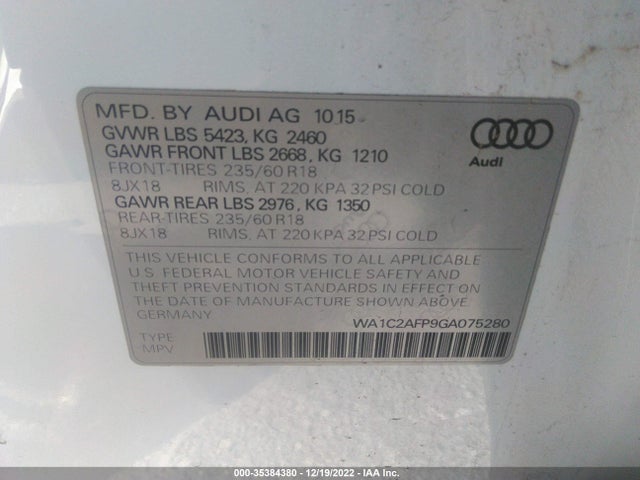Audi Q5 PREMIUM 2016 WA1C2AFP9GA075280 Image 9