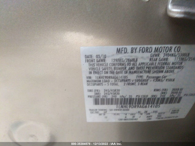 Lincoln MKS 2010 1LNHL9DR9AG614105 Image 9