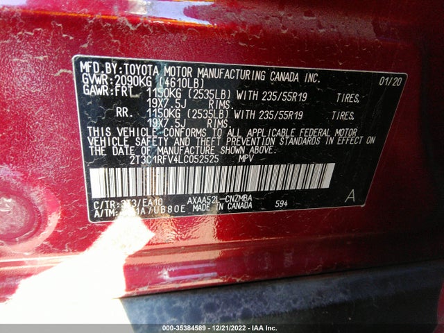 2020 Toyota RAV4, VIN: 2T3C1RFV4LC052525