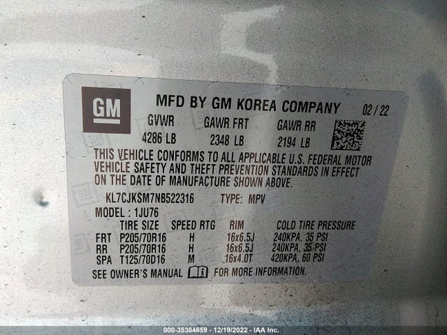 2022 Chevrolet Trax, VIN: KL7CJKSM7NB522316