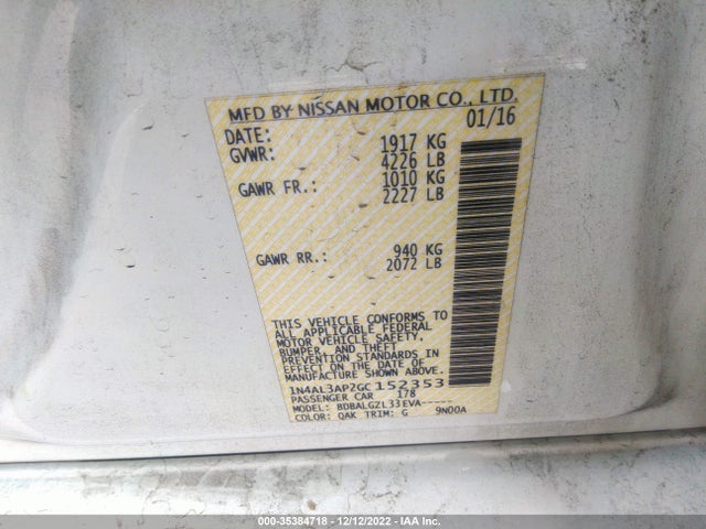 Nissan ALTIMA 2.5 2016 1N4AL3AP2GC152353 Image 10
