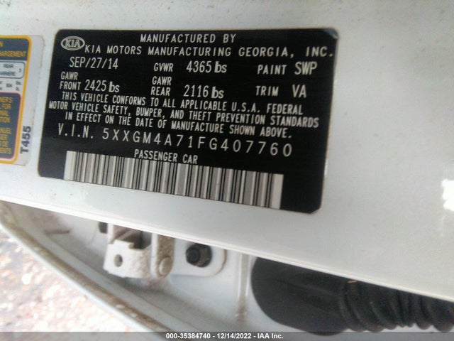 KIA Optima Lx 2015 5XXGM4A71FG407760 Image 10