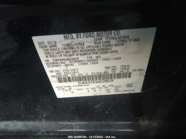 Lincoln MKT 2010 2LMHJ5FR3ABJ28039 Image 10