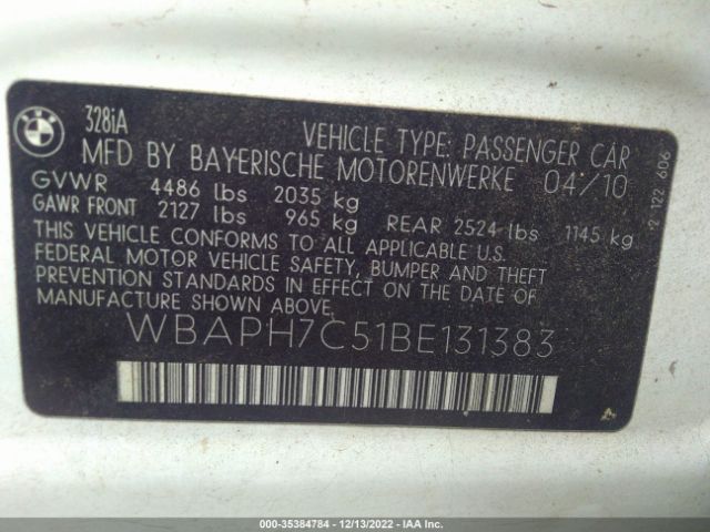WBAPH7C51BE131383 BMW 3 Series 328i