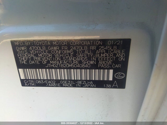 JTHGZ1B20M5040840 Lexus Is Is 350 F Sport