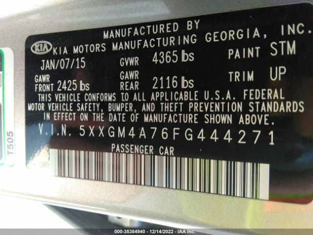 5XXGM4A76FG444271 KIA Optima Lx