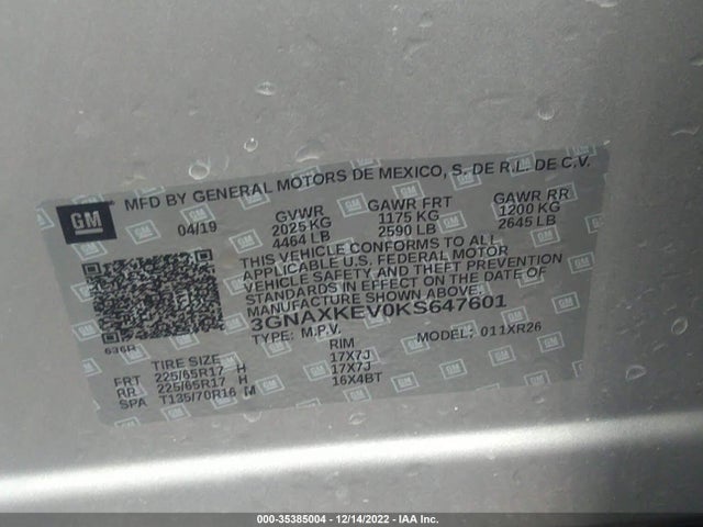 2019 Chevrolet Equinox, VIN: 3GNAXKEV0KS647601