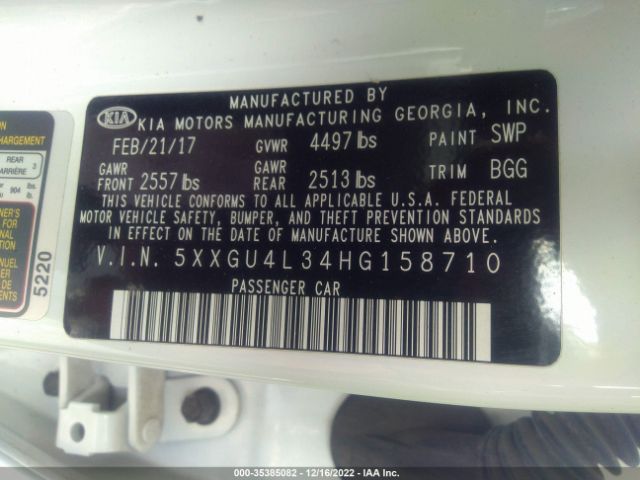 5XXGU4L34HG158710 KIA OPTIMA EX