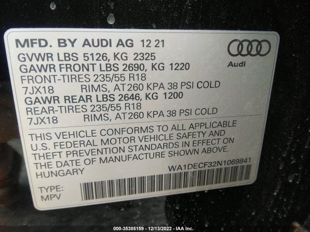 2022 Audi Q3, VIN: WA1DECF32N1069841