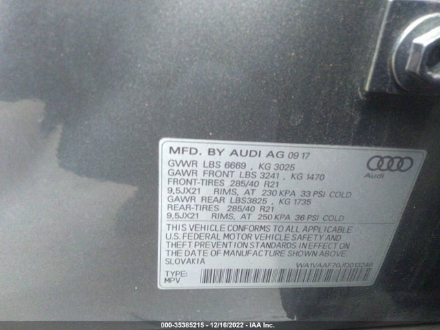 WA1VAAF70JD013249 Audi Q7 Prestige