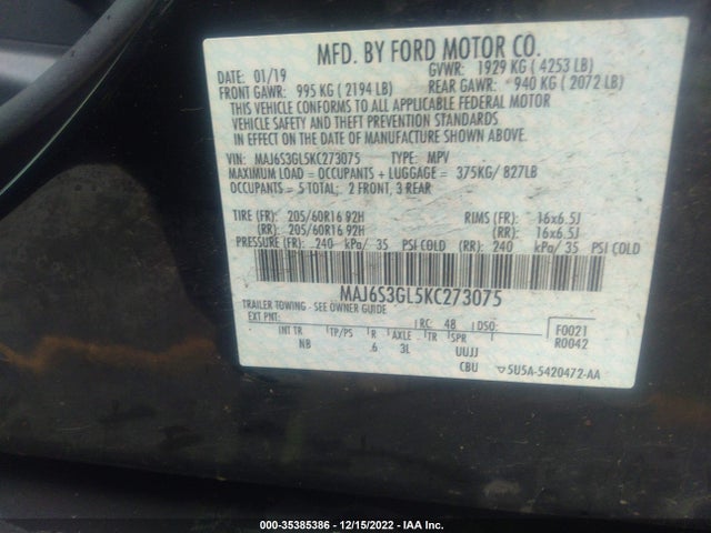 2019 Ford Ecosport, VIN: MAJ6S3GL5KC273075