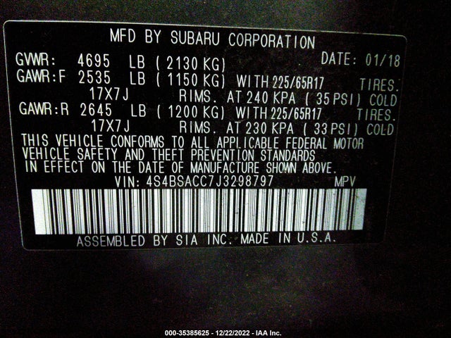Subaru Outback Premium 2018 4S4BSACC7J3298797 Image 10