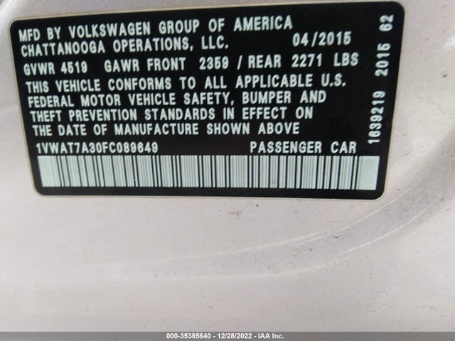 Volkswagen Passat 1.8t Limited Edition 2015 1VWAT7A30FC089649 Image 10