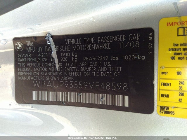 2009 BMW 1 SERIES 128I VIN: WBAUP93559VF48598