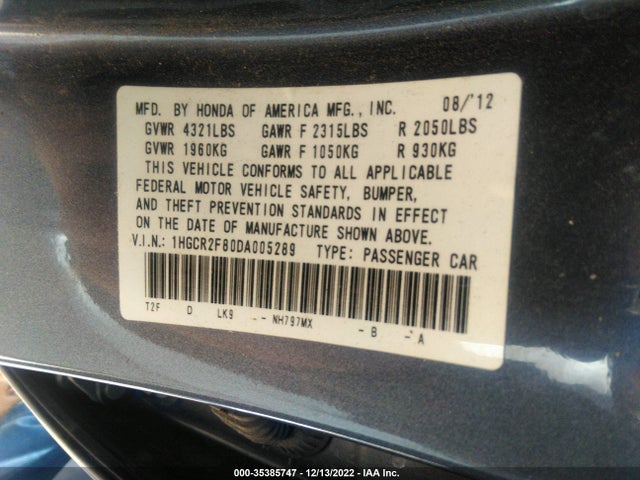 2013 HONDA ACCORD SDN EX-L VIN: 1HGCR2F80DA005289