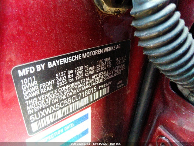 BMW X3 28I 2012 5UXWX5C55CL718915 Image 10