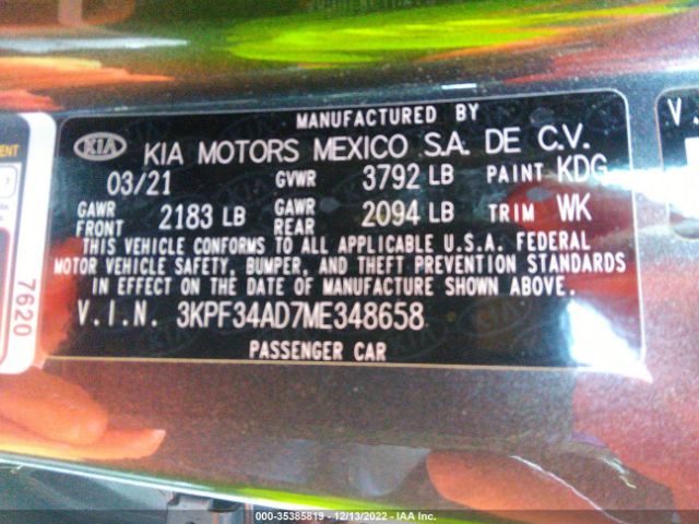 3KPF34AD7ME348658 KIA Forte Gt-line