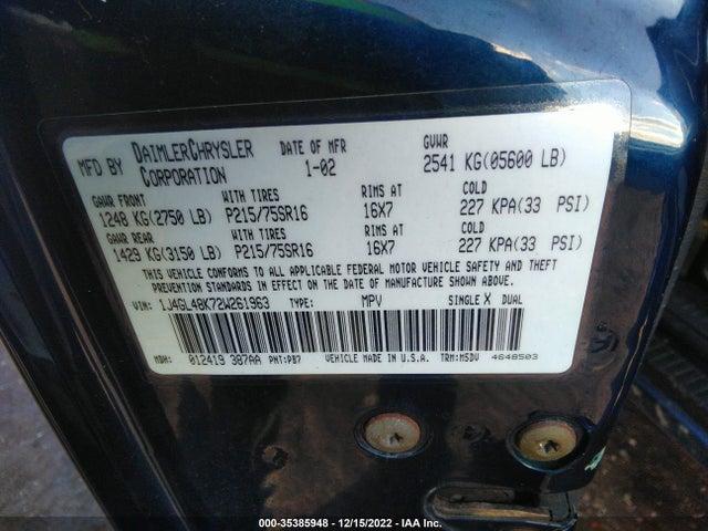 2002 JEEP LIBERTY SPORT VIN: 1J4GL48K72W261963