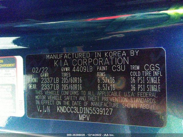 2022 Kia Niro, VIN: KNDCC3LD1N5539127