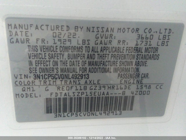 2022 Nissan Kicks, VIN: 3N1CP5CV0NL492913