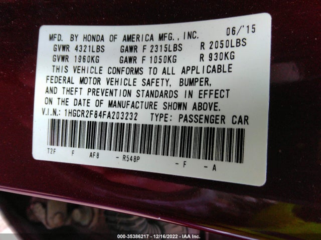 2015 Honda Accord, VIN: 1HGCR2F84FA203232
