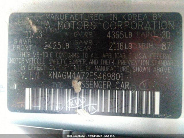 KNAGM4A72E5469801 KIA Optima Lx