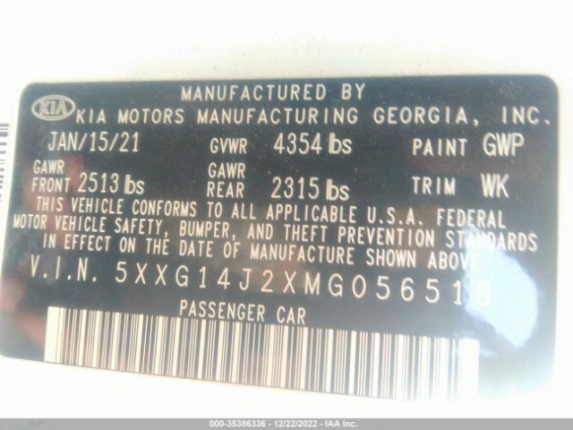 5XXG14J2XMG056518 KIA K5 LXS