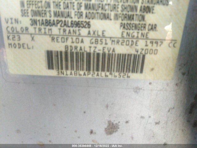 2010 NISSAN SENTRA 2.0 S VIN: 3N1AB6AP2AL696526