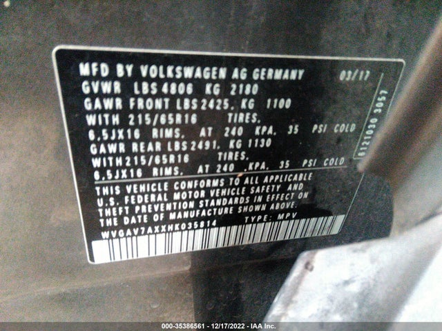 2017 Volkswagen Tiguan, VIN: WVGAV7AXXHK035814