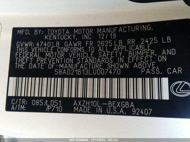 2020 Lexus ES, VIN: 58AD21B13LU007470