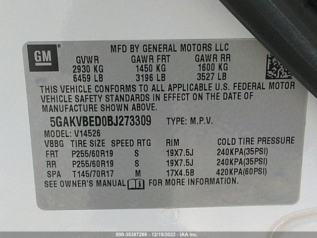 2011 BUICK ENCLAVE CXL-1 VIN: 5GAKVBED0BJ273309