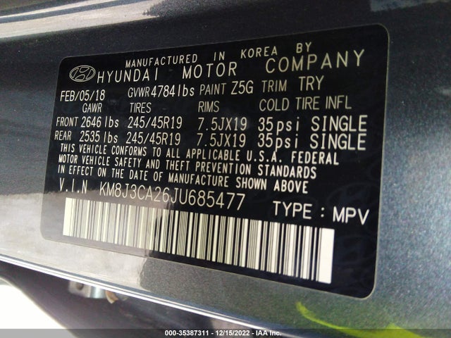 2018 Hyundai Tucson, VIN: KM8J3CA26JU685477