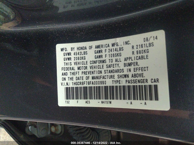 2015 Honda Accord, VIN: 1HGCR6F78FA000990