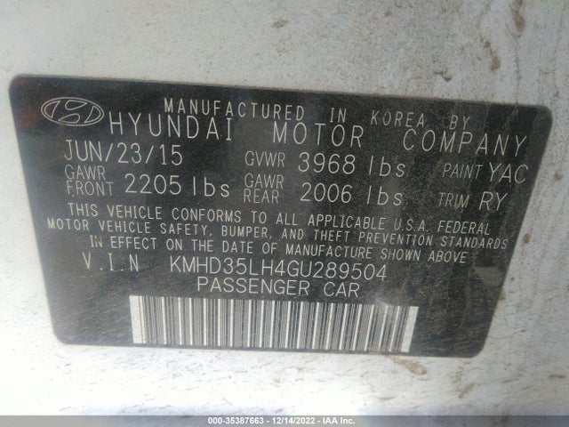 2016 HYUNDAI ELANTRA GT VIN: KMHD35LH4GU289504