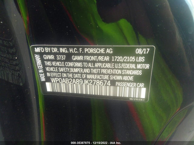 2018 Porsche 718, VIN: WP0AB2A89JK278674