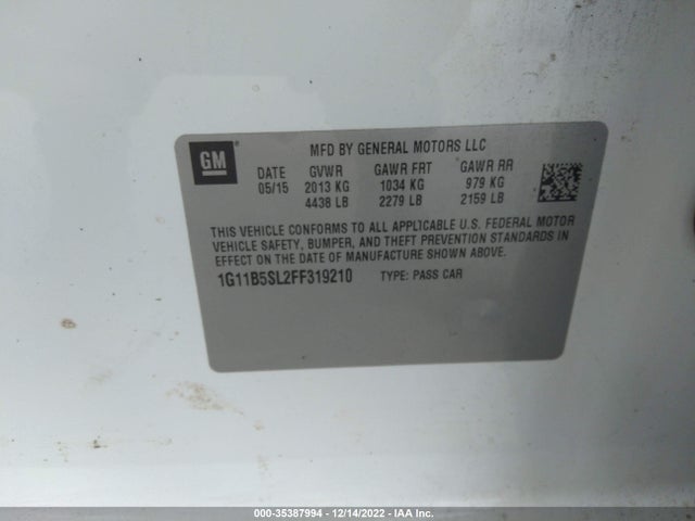 Chevrolet MALIBU LS 2015 1G11B5SL2FF319210 Image 9