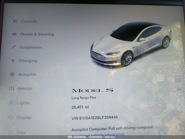 Tesla MODEL S 2020 5YJSA1E28LF359446 Image 8