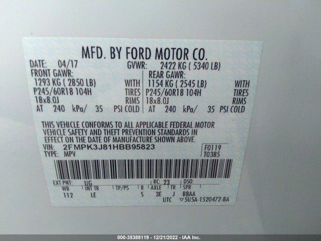 Ford EDGE SEL 2017 2FMPK3J81HBB95823 Image 10