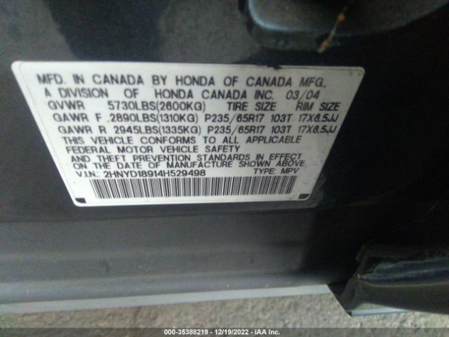 2HNYD18914H529498 Acura Mdx Touring Pkg Res W/nav